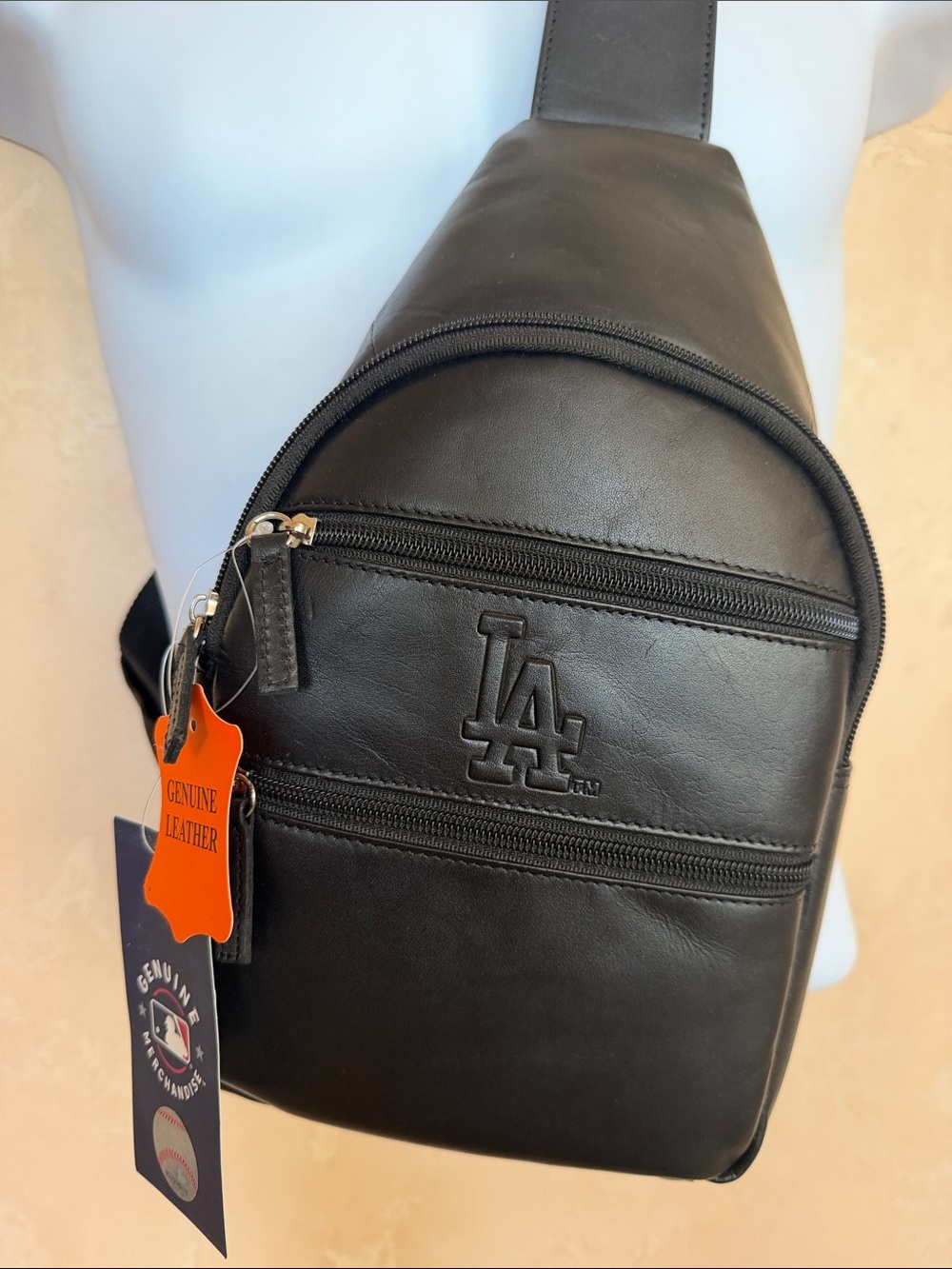 LA Dodgers Black Leather Sling Bag for Men